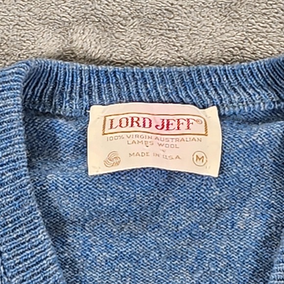 Vintage Lord Jeff Sweater Mens Medium Blue V-Neck Cable Knit Lambswool Made USA‎ - Picture 4 of 11